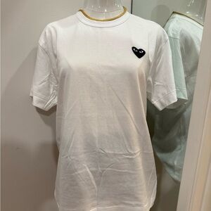 White T-Shirt with Black Heart Patch